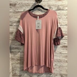 Celeste Pink Blouse with Polka Dot Sleeves